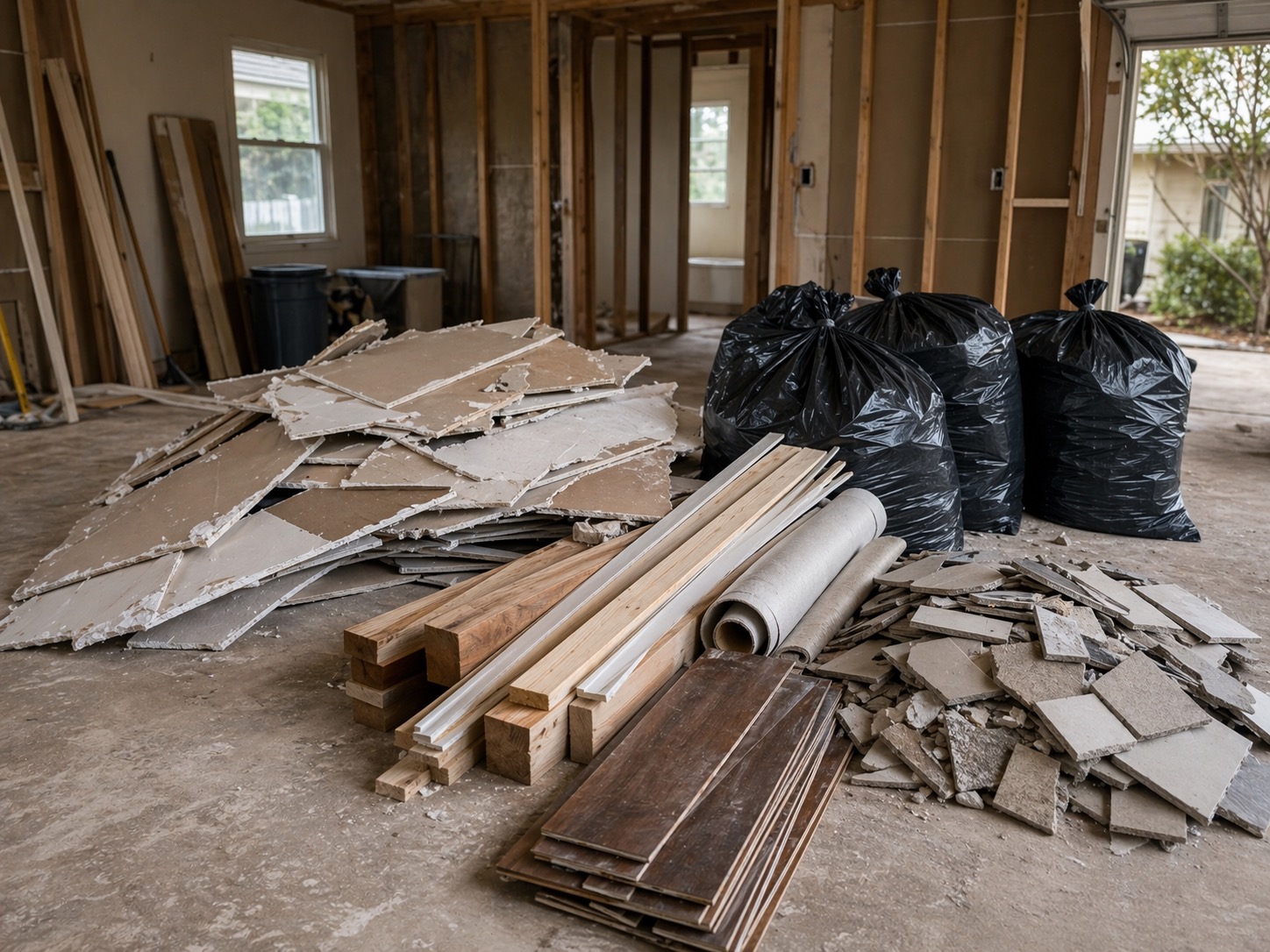 Construction waste removal — drywall and debris cleanup