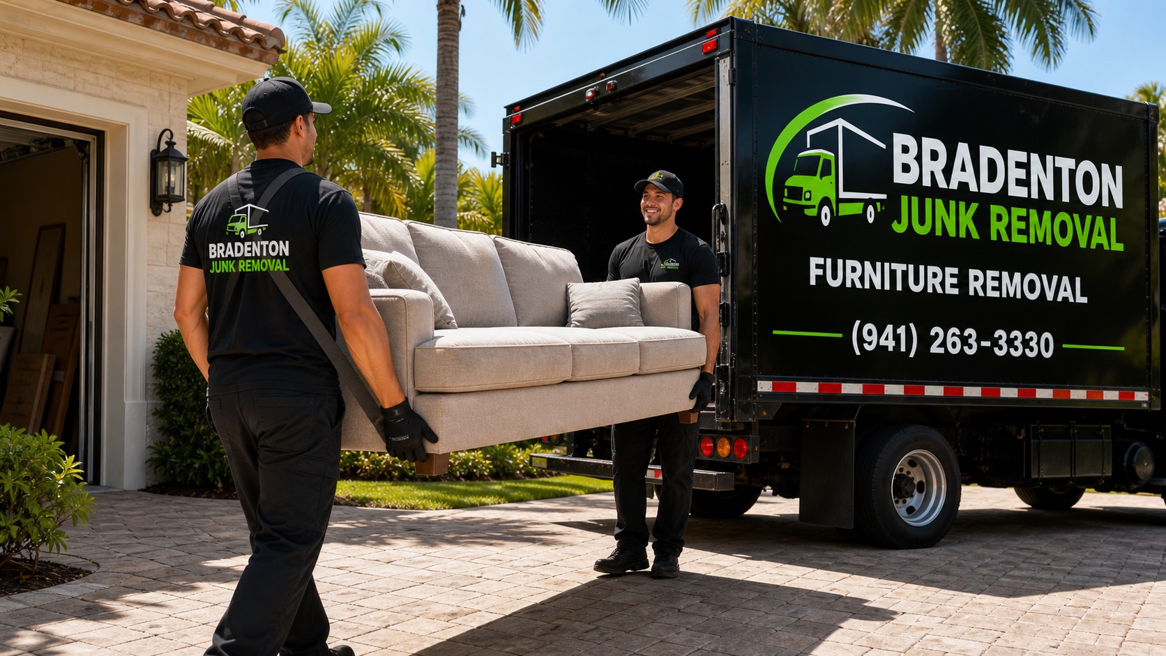 Furniture removal service in Bradenton FL — couch and household furniture being hauled away
